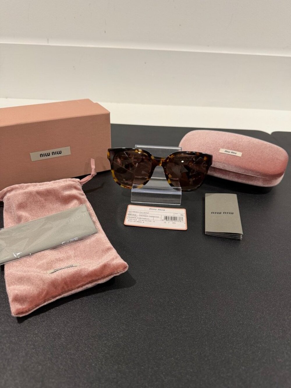 NIB Miu Miu Tortoiseshell Square Sunglasses Brown Lenses Pink Case (JB1598)
